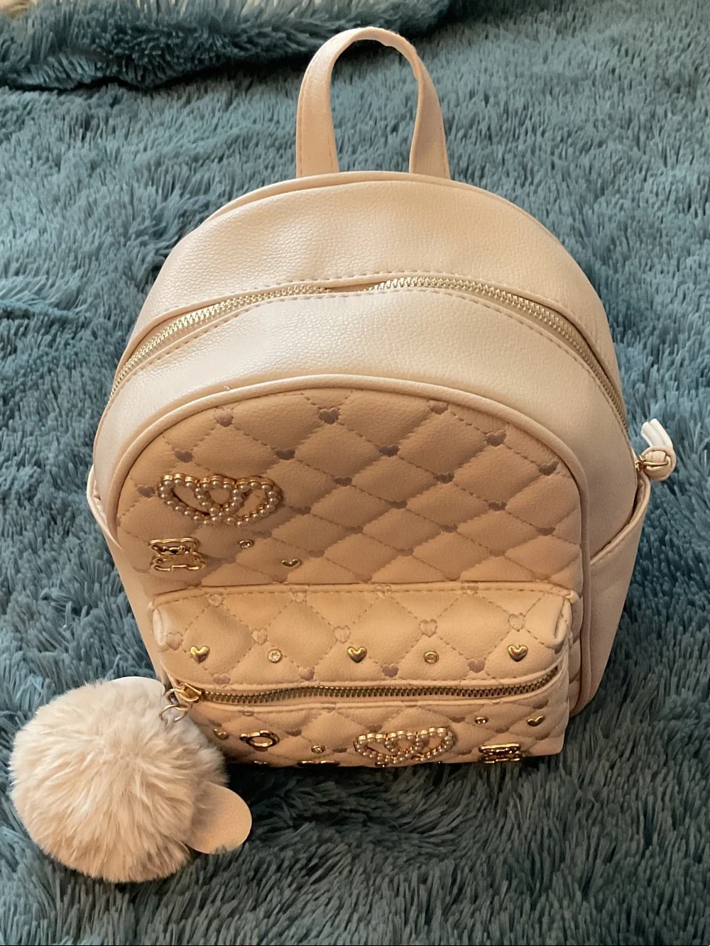 Under One Sky Cream Quilted Heart & Teddy Mini Backpack
